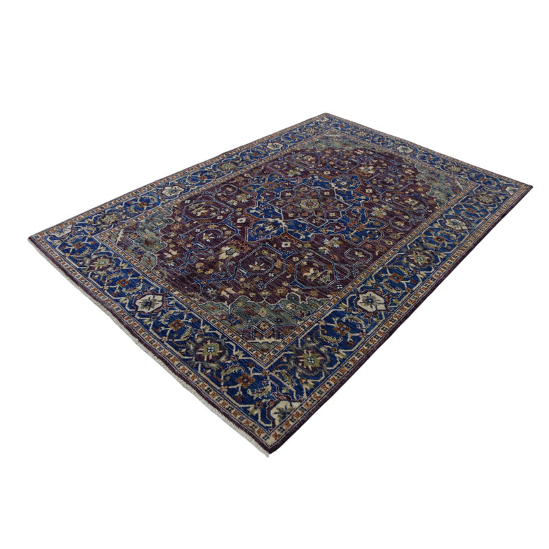 Hand Knotted Wool Area Rug in Purple And Blue