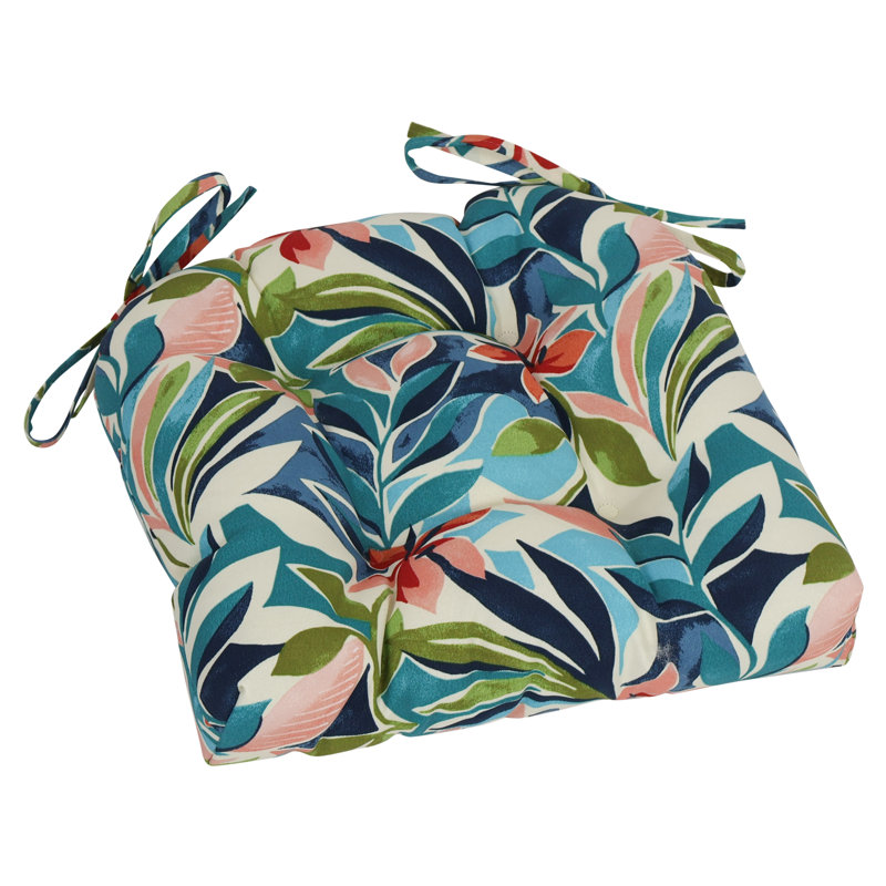 16-Inch Rounded Back Outdoor Tufted Chair Cushions (Set Of 2), Ivory/Blue/Somap Multi Floral