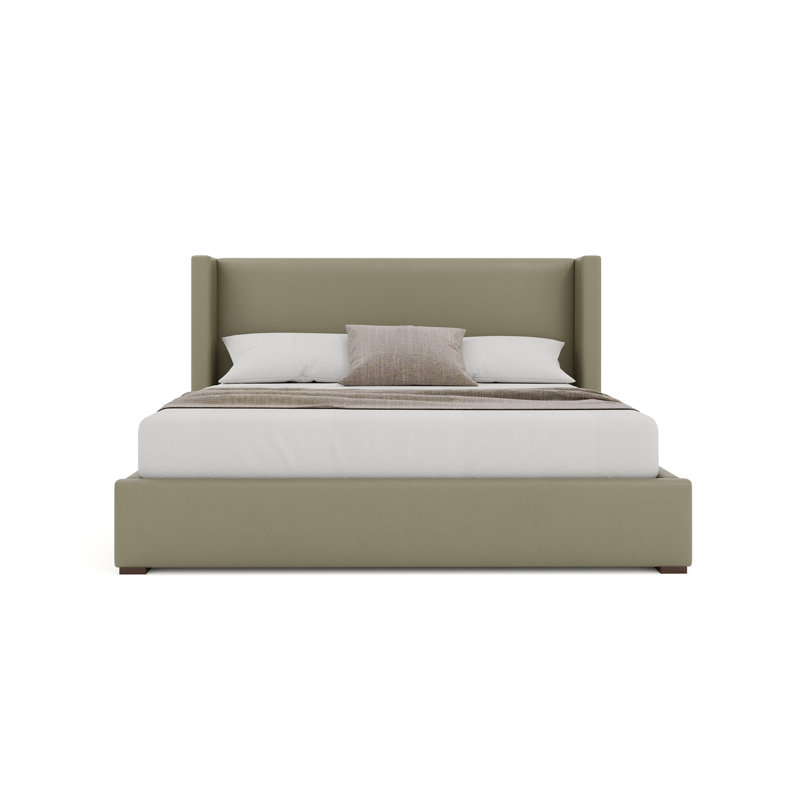 Vegan Leather Wingback Bed, Stone, Queen