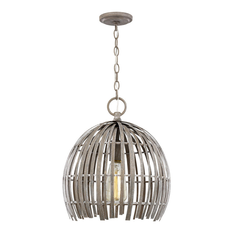 1 - Light Single Pendant, 13.25" H x 11.5" W x 11.5" D, Washed Pine