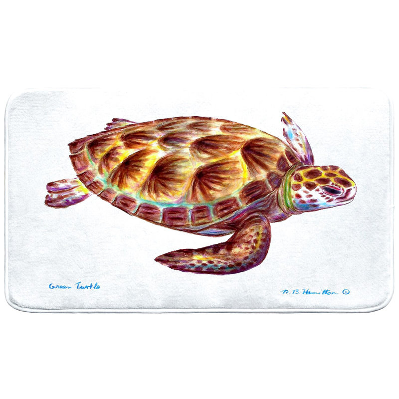 Tapis de bain Green Sea Turtle, L 30 po x l 18 po, Blanc