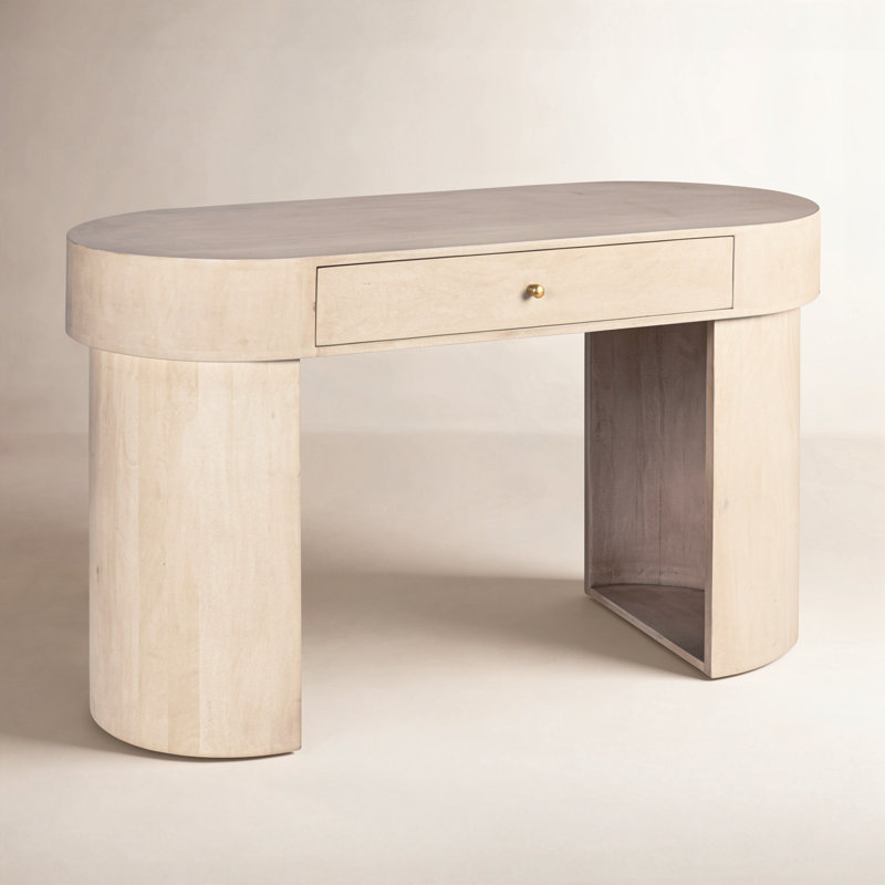 Vermouth Carolina Whitewashed Oval Mango Wood Desk with Drawer