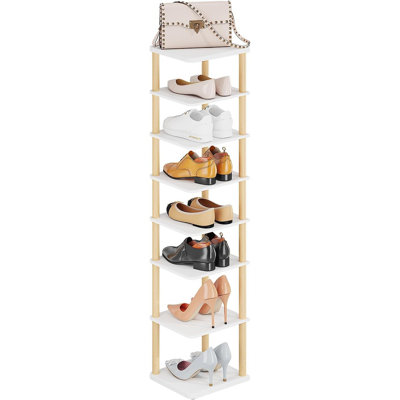 Étagère à chaussures verticale, grand range-chaussures étroit à 8 niveaux pour vestibule, placard, dortoir et petits espaces, étagère à chaussures en bois blanche autoportante pour bottes, espadrilles, talons hauts.