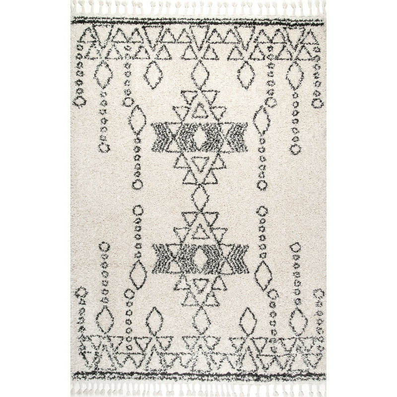 Tapis blanc cassé / noir Adiana, Rectangle 9 pi 2 po x 12 pi