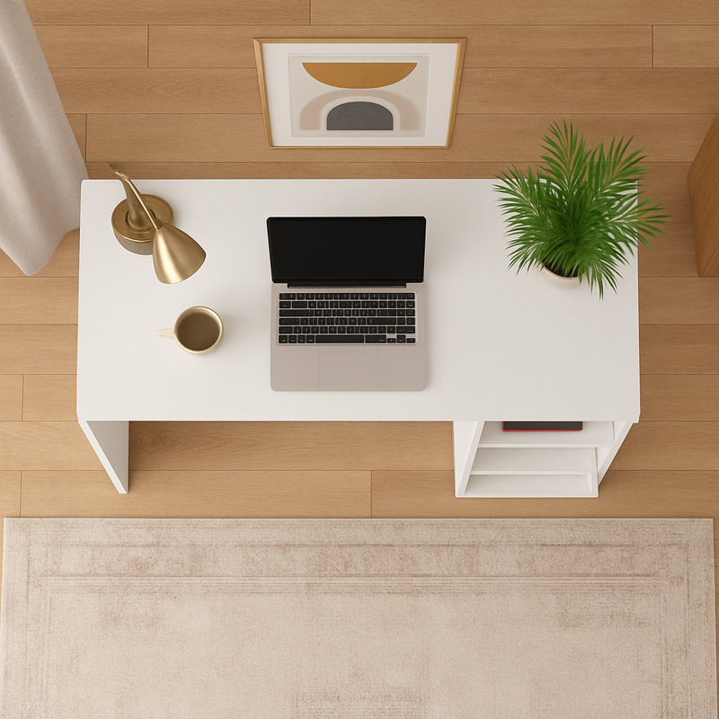 Polina 100Cm W Computer Desk with Open Storage, White/White