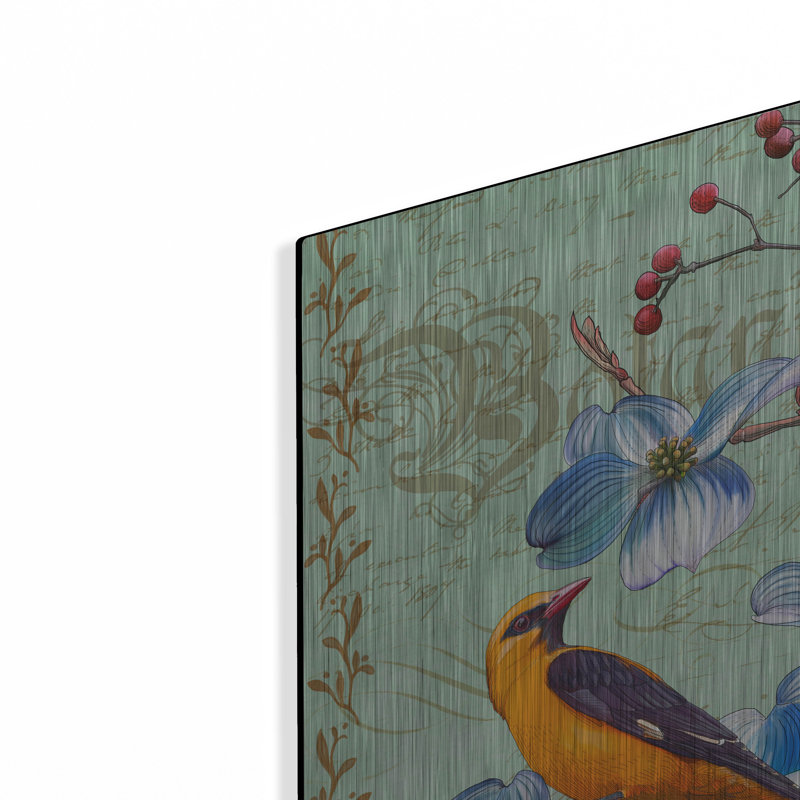 Art mural en métal luxueux «Oriole Bird Botanical» par Art Licensing Studio, 24 po x 24 po, H 24 po x l 24 po