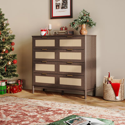 47 " Rattan 8-Drawer Dresser With Solid Wood Legs