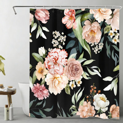 Rideau de bain à motif floral noir 72 po x 72 po (180 x 180 cm) avec crochets