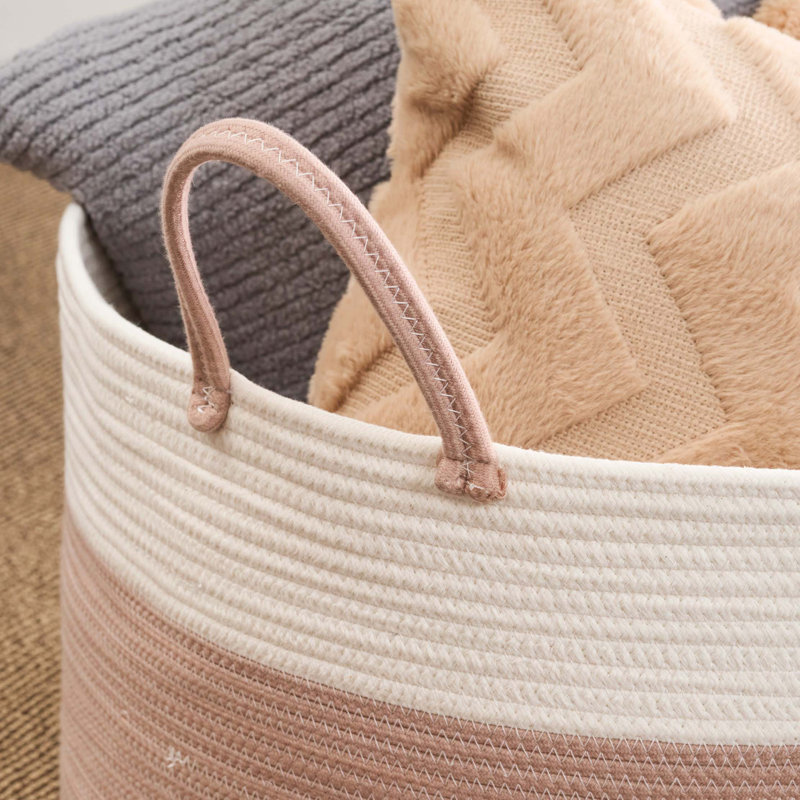 Panier à linge rond en coton, Brun / Blanc