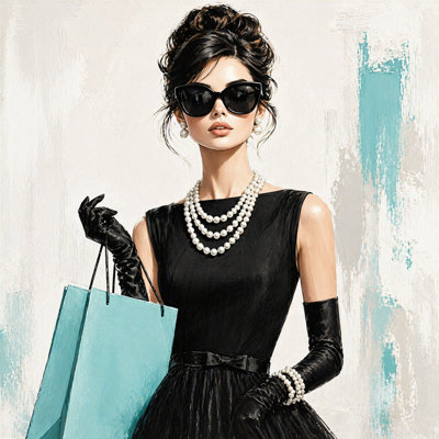 «Chic Fashion Woman», art mural sur toile, Portrait glamour bleu sarcelle, décoration sur toile tendue moderne GT15410