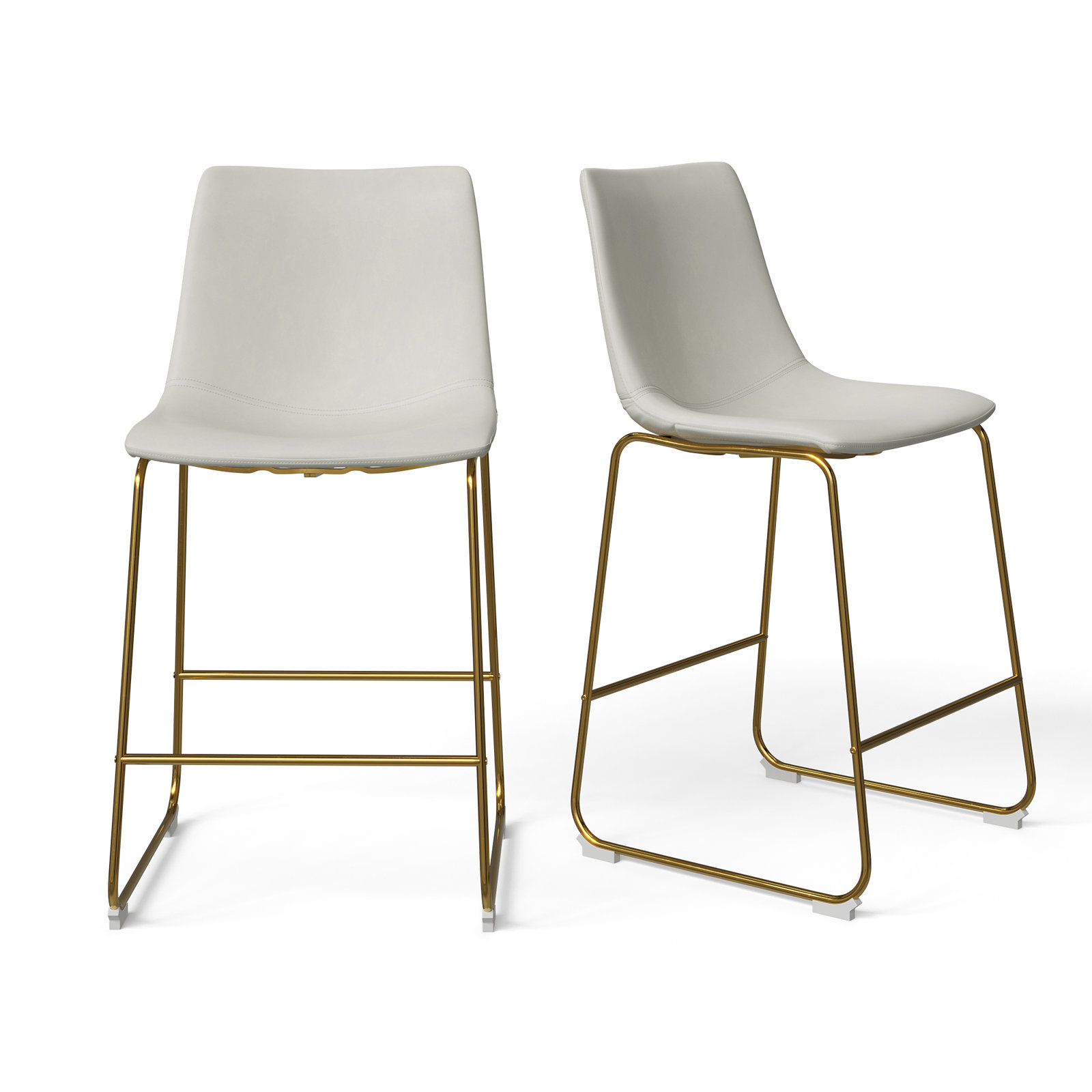 Nia Vegan Leather Bar & Counter Stool, Counter Stool (24" Seat Height), Vintage Cream, Gold