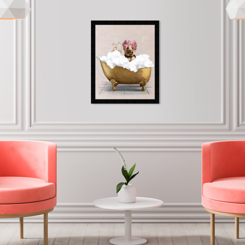 Bathaign Yorkie - peinture encadrée, Cadre noir, H 18 po x l 18 po