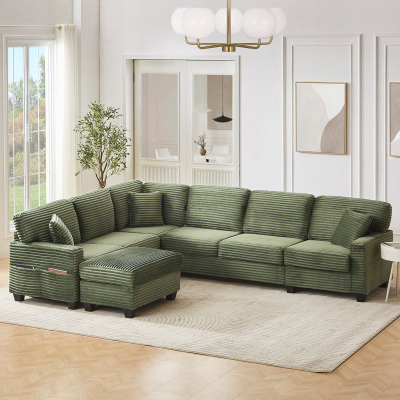 Canapé modulaire en U avec canapé-lit modulaire en L de 125,2 po avec repose-pieds mobile et poches de rangement latérales pour le salon, vert