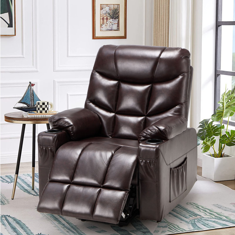 Fauteuil de massage chauffant en similicuir, Brun