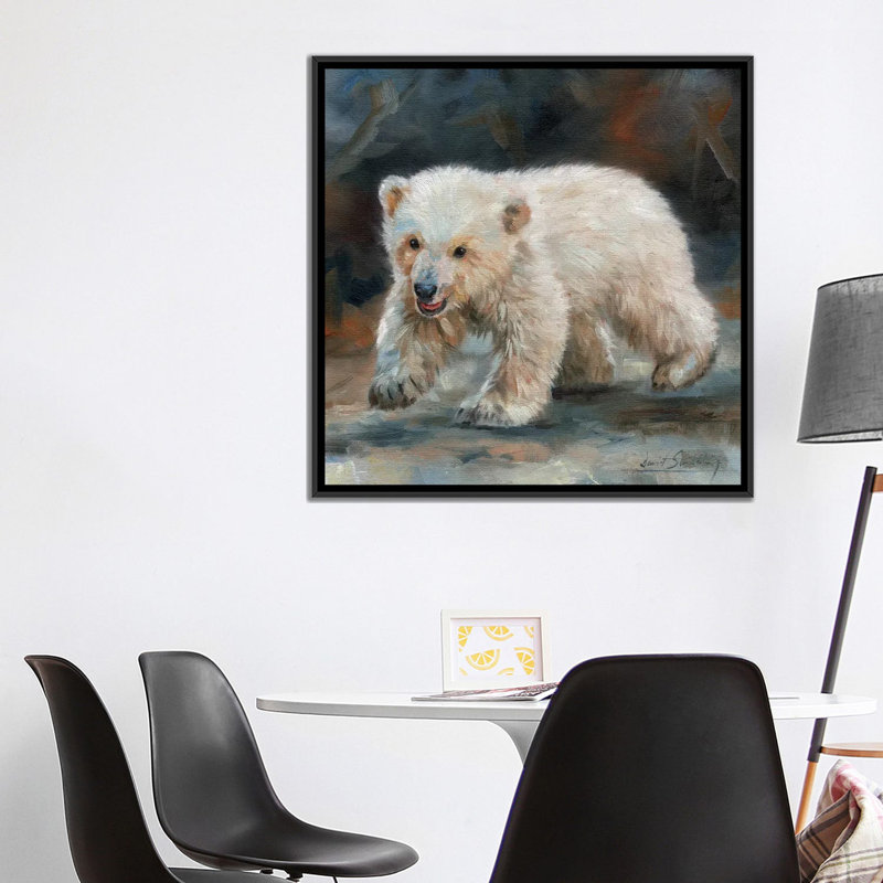«Polar Bear Baby», impression sur toile, H 18 po x l 18 po x P 1,5 po, Toile avec cadre noir, Pas de tapis