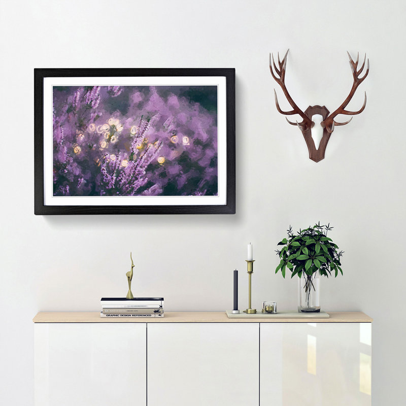 Purple Lavender in Abstract - Picture Frame Graphic Art Print, 35cm H x 50cm W x 2cm D, Black