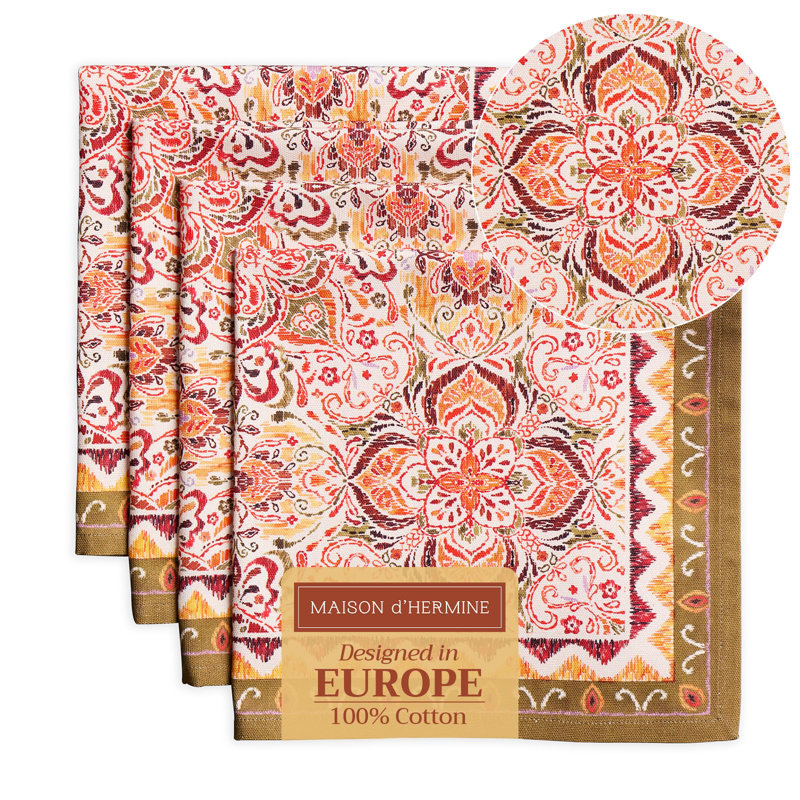 Maison d' Hermine Cloth Napkins Set of 4 100% Cotton for Thanksgiving Christmas Decorations Everyday Reusable Square Fall Napkins Cloth Washable Dinner Party (Damask, 20"x20")