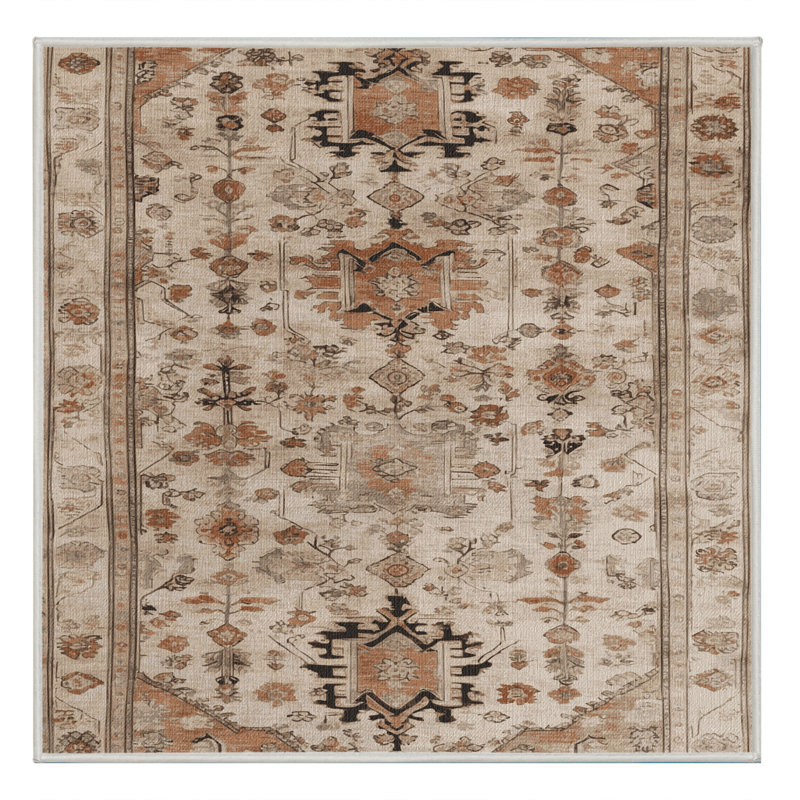 Machine Washable Afyon Beige Area Rug, Square 4'