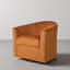 Fauteuil demi-tonneau pivotant en velours orange rembourré-1248396661