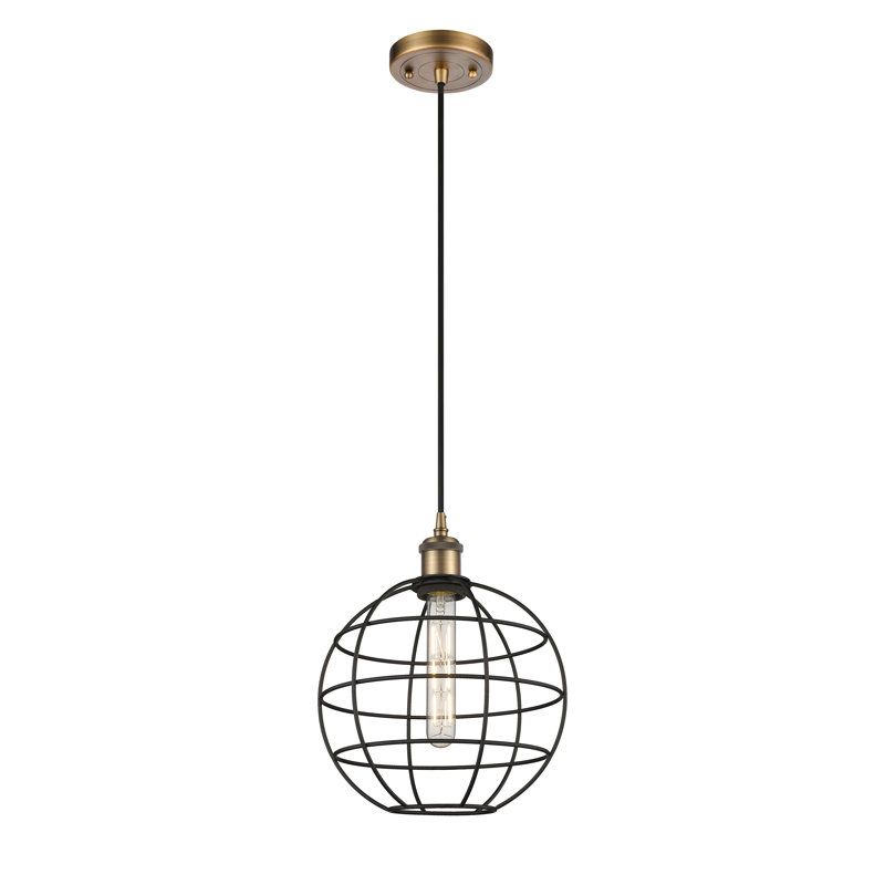 Luminaire suspendu à tige 1 lumière 16 po Ballston Lake Placid, H 132,5 po x l 10 po x P 10 po, Laiton brossé / noir