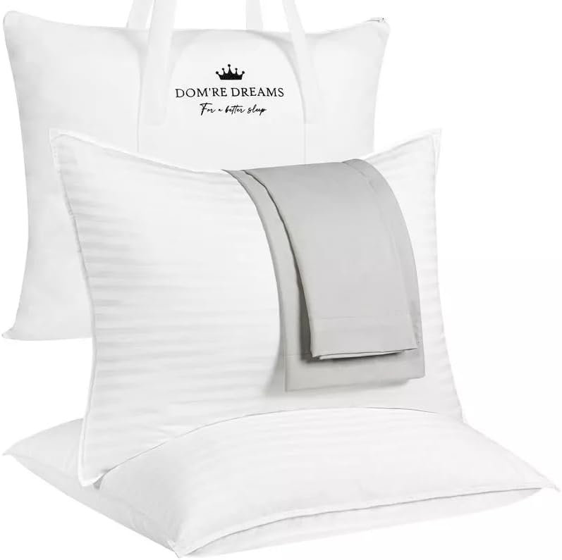 Down Alternative Bed Pillows Set of 2 with 2 Pillow Cases Included, Queen Size, Light Gray