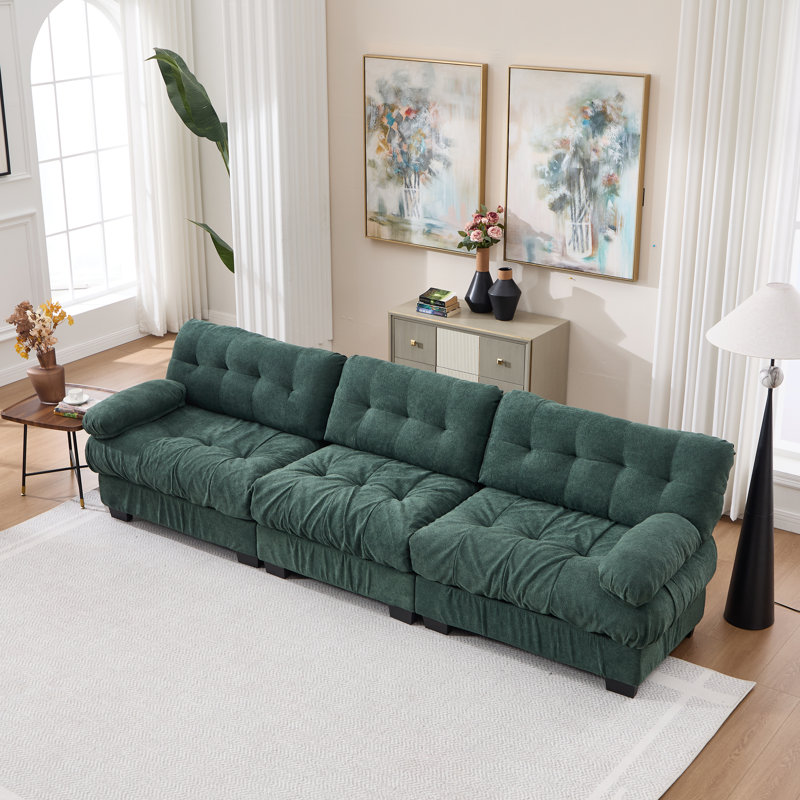 Canapé modulaire Cloud, siège profond surdimensionné avec coussins, revêtement moelleux en polyester moelleux, Droit, Green