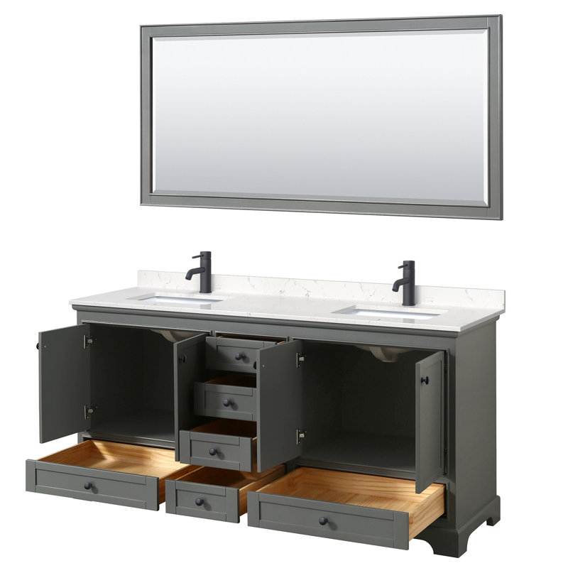 Deborah 72'' Double Bathroom Vanity with Marble Top, Dark Gray, Mattle Black, White Cultured Marble