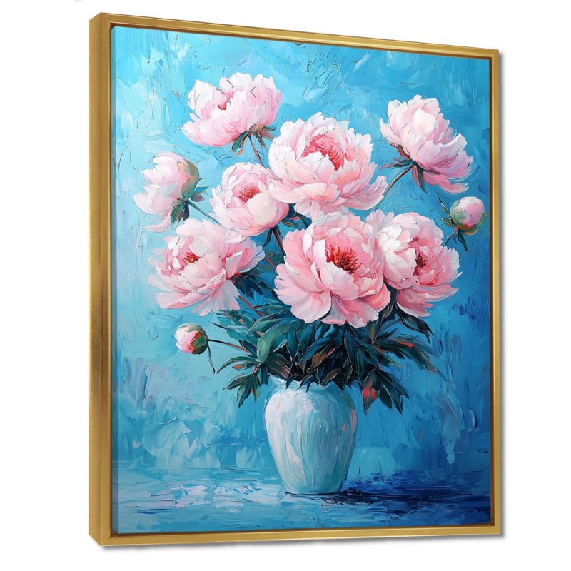 Balis - décoration murale florale, H 40 po x l 30 po, Reproduction avec cadre flottant, Doré