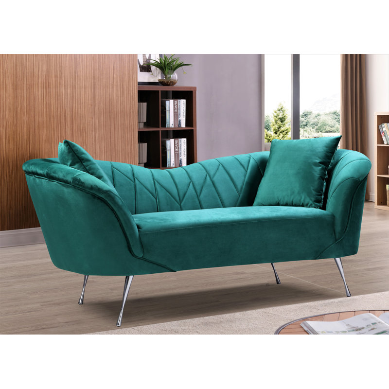 Canapé en velours à accoudoirs évasés, Velours vert, 34.2”H x 81.9”W x 31.5”D