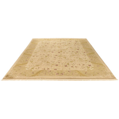 Ivory and Green Turkish Oushak Rug