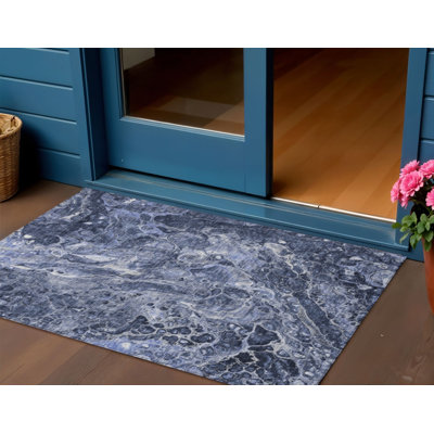 Tapis intérieur lavable abstrait bleu marine et gris HomeRoots 3 pi x 5 pi