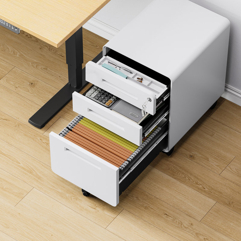 3-Drawer Mobile File Cabinet With Lock - Legal & Letter Size Storage For Home Office, Fully Assembled, White
