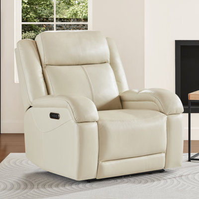 Oversized Genuine Leather Zero Wall Power Recliner with Adjustable Headrest