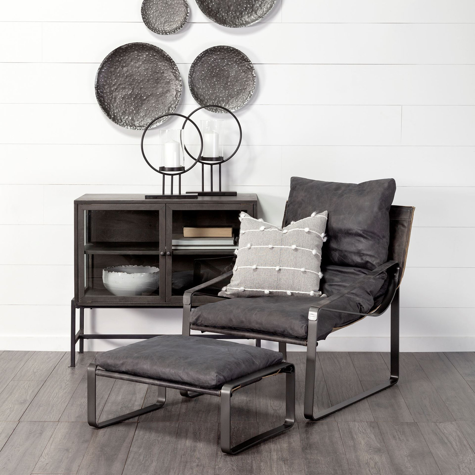 Greenlee Upholstered Ottoman, Black Genuine Leather