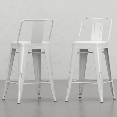 24 tabourets en métal 24 (de 2), blanc, croisillon stable, pour bar et comptoir patiné à la hauteur 2) - sièges confortables avec dossier et repose-pieds incurvés, protection du plancher