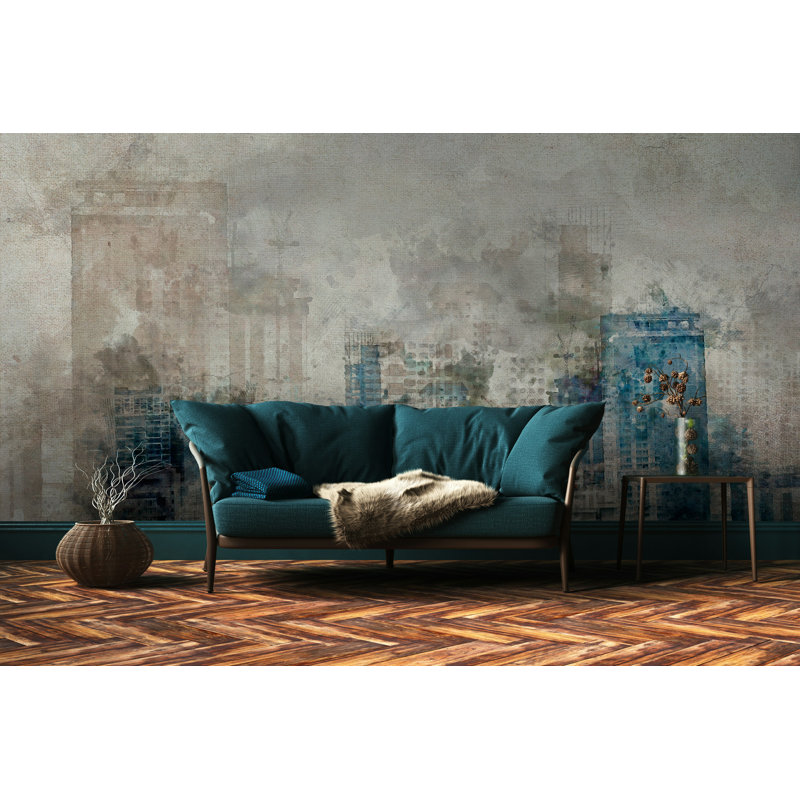 Papier peint aquarelle Misty Blue Forest, L 114,96 po x l 225 po
