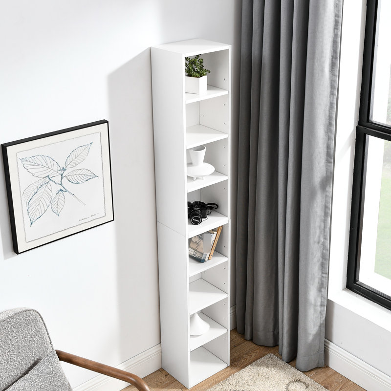 8 - Tier Tall Narrow Bookcase With Adjustable Shelves For Home Office, Slim Cd Storage Cabinet, Exquisite Design Of Detachable Upper And Lower Cabinets, Flexible Cabinet Shelves, Design, Fall