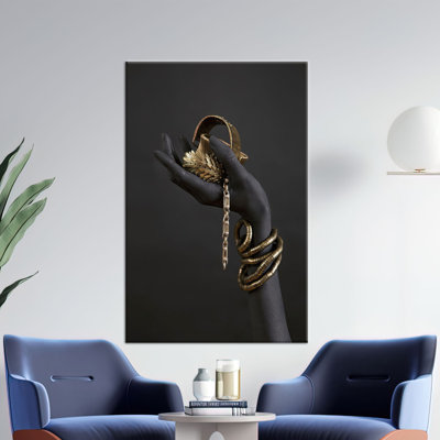 Cotton Canvas Wall Art of African Woman with Gold Bracelet in Modern Bohemian Style Ideal for Enhancing Your Wall Decor Aesthetic