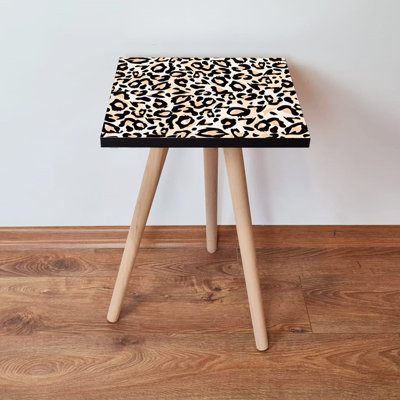 Modern Side Table with Beech Wood Legs, White and Camel/Black Color, 13.8 x 16.5 x 13.8 inches | 100% MDF, Thickness: 0.7 inches | Stylish & Functional Design for Living Room & Bedroom, Perfect for Any Space