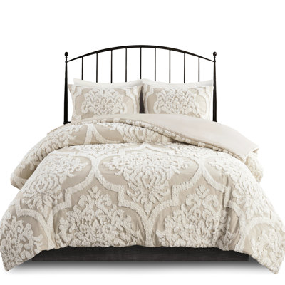 Comforter Taupe King/ King - Cotton Chenille Shabby Chic Style 3 Piece Bedding Filling Charming
