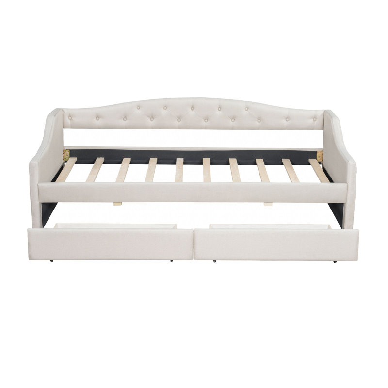 Lit de jour rembourré simple TG avec ceinture à DEL et 2 tiroirs, Beige