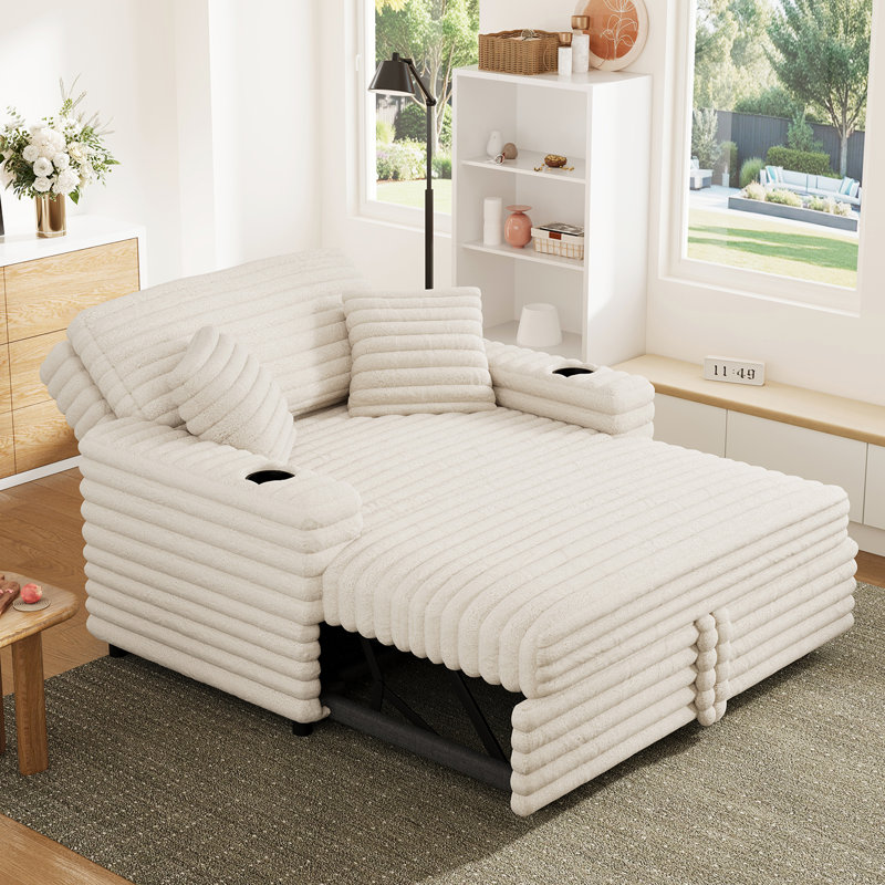 Canapé-lit rembourré en fourrure de lapin, Tissu horizontal en fausse fourrure beige