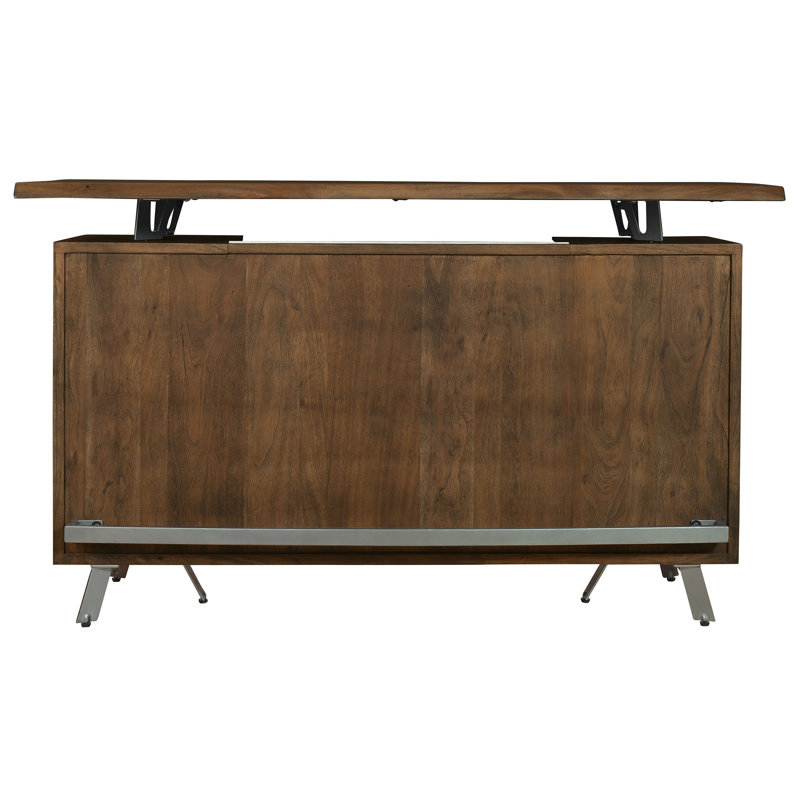 68'' Walnut Acacia Bar with Graphite Metal Legs