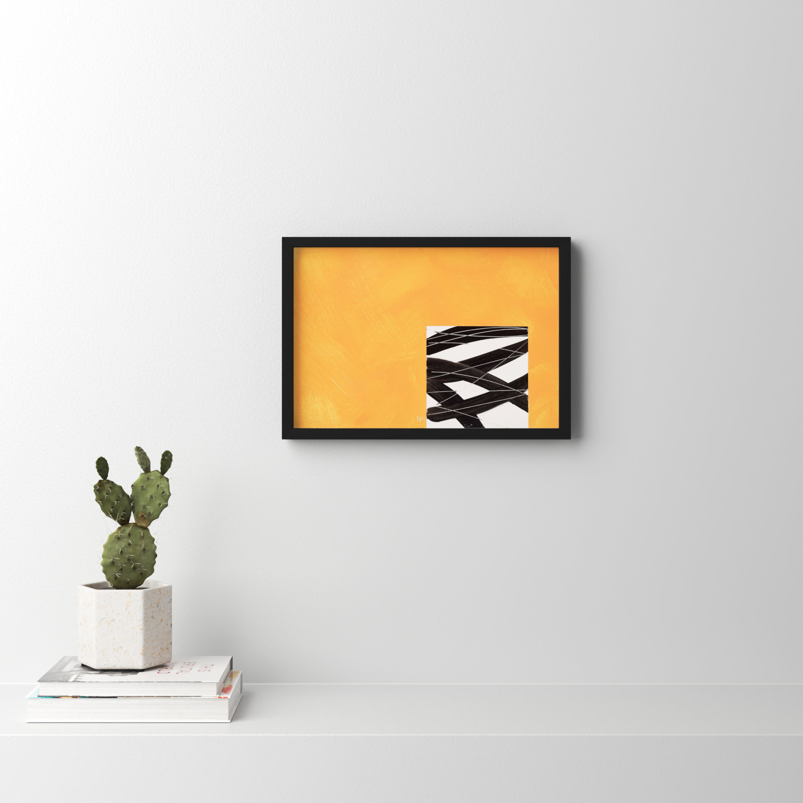 Composition With Yellow 2 by Robert Kamnatnik, Black Framed Paper, 14" H x 20" W x 1.25" D