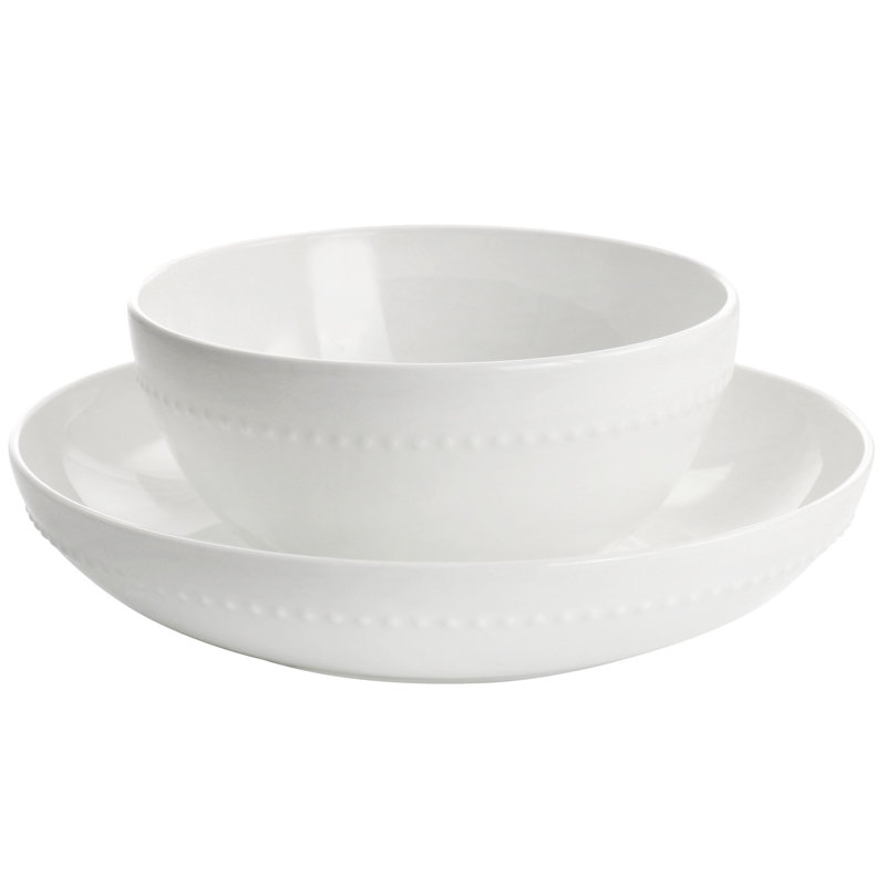 White Porcelain Embossed 16-Piece Dinnerware Set, Service for 4