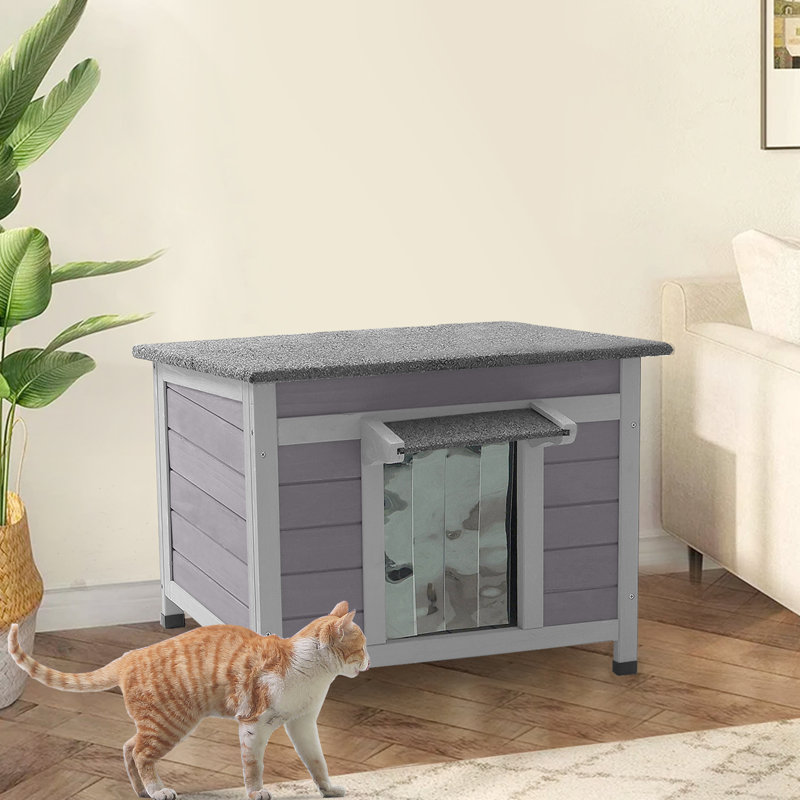 Petite maisonnette d'extérieur pour chat 23,6 po Bleskoski, abri en bois pour petits animaux, gris