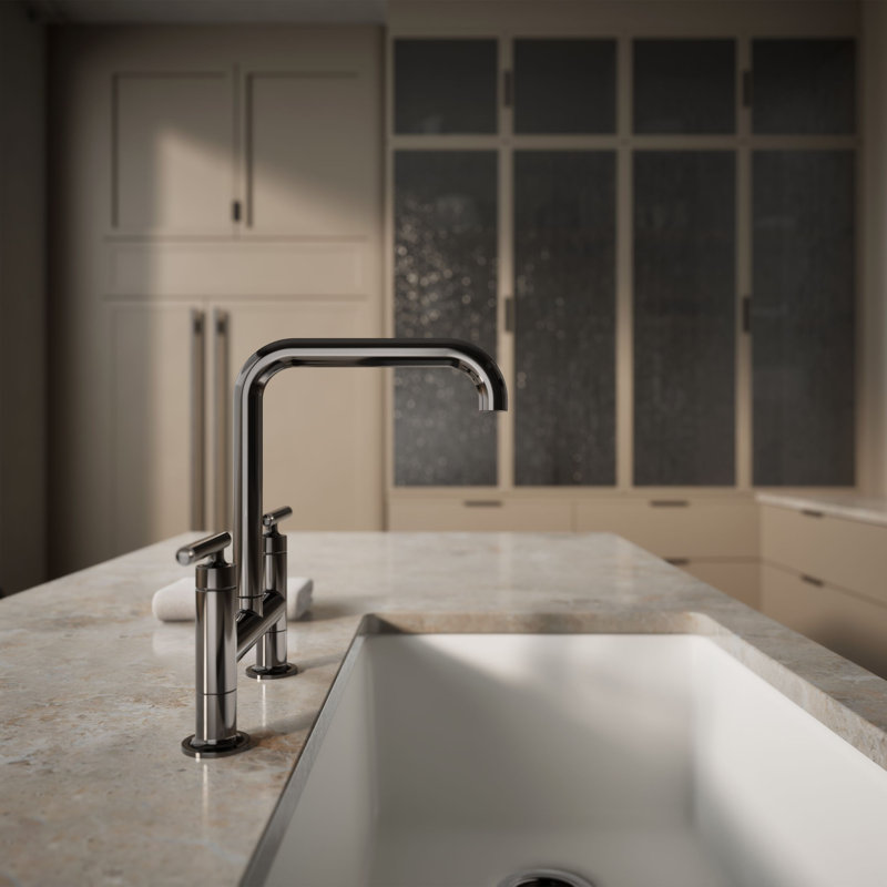 Purist® Two-Hole Deck-Mount Bridge Kitchen Sink Faucet, Vibrant Titanium