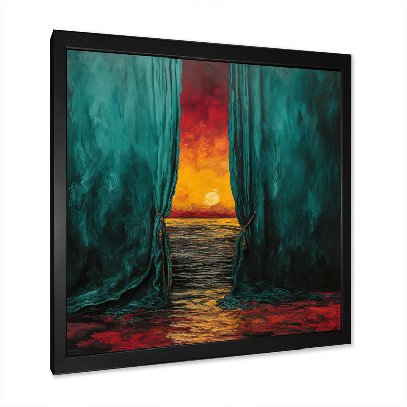 Coastal Windows Sunset Silhouette - Art mural de fenêtres côtières, Cadre simple noir, H 30 po x l 30 po x P 1,5 po