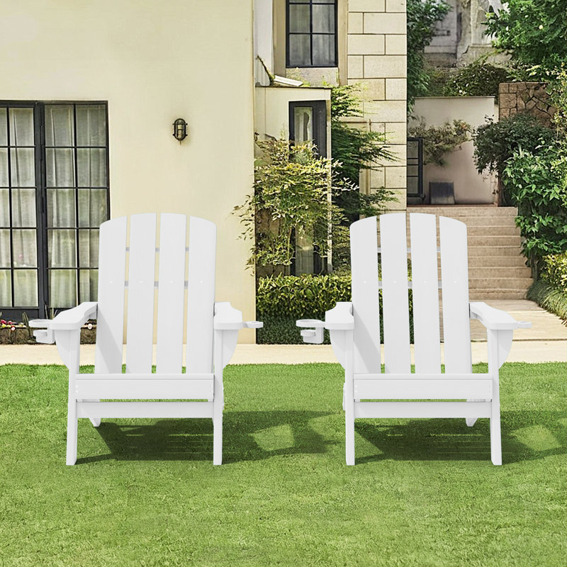 Chaises de foyer d'extérieur pliables en PEHD résistantes aux intempéries avec porte-gobelet Adirondack, Blanc