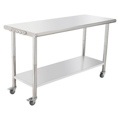 Stainless Steel Kitchen Prep Table with Caster Wheels, Commercial Heavy Duty Workbench with Hooks, Metal Table with Adjustable Height Shelf for Garage, Outdoor